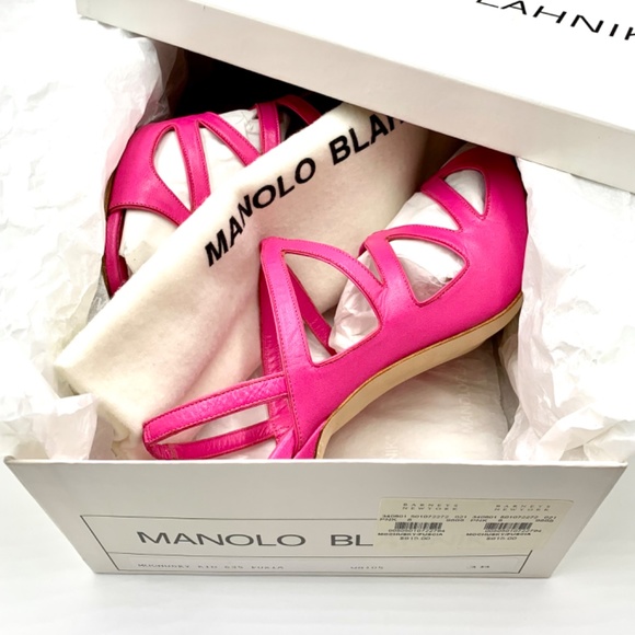 MANOLO BLAHNIK Mochusky Kid Fuschia heels SZ 38 - Picture 4 of 13